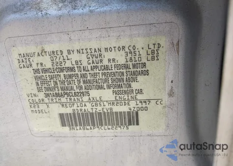 2012 Nissan Sentra 2.0 S z USA, uszkodzony, nr VIN 3N1AB6AP9CL622975